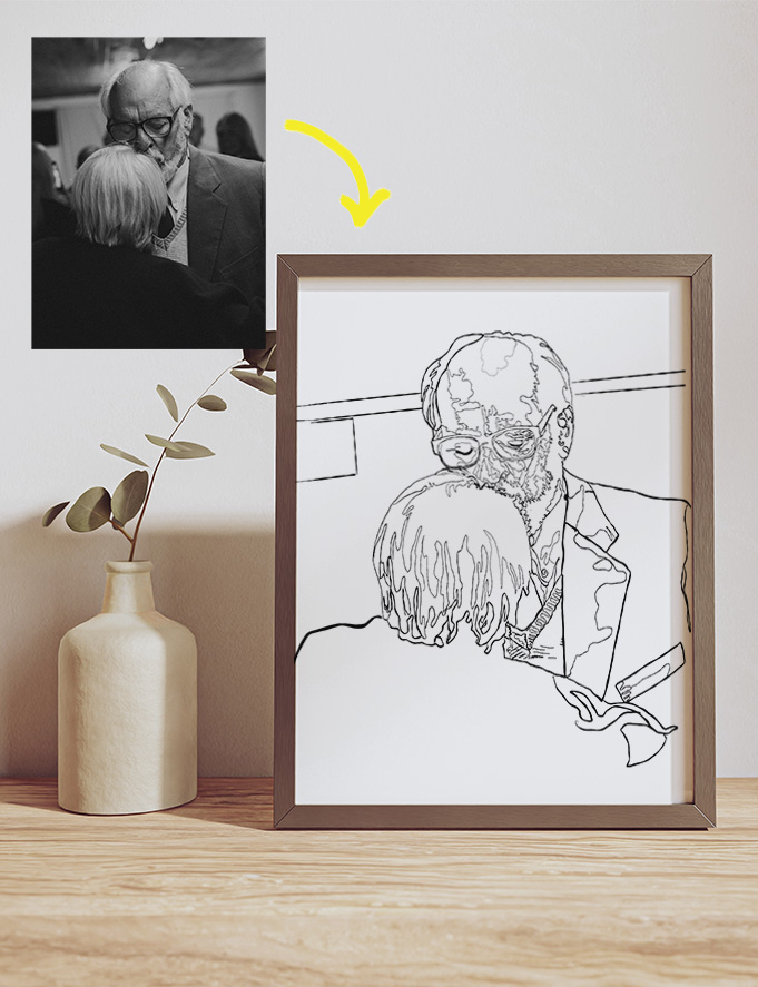 Framed lineart of an old couple