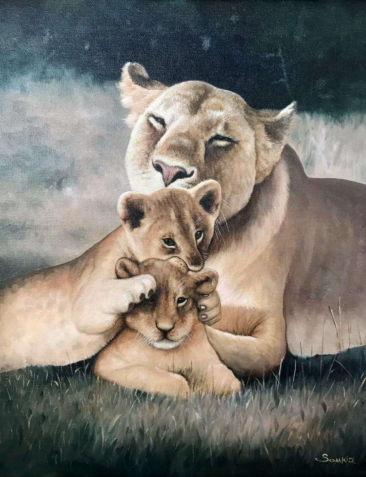 Tekemämme maalaus leijonasta